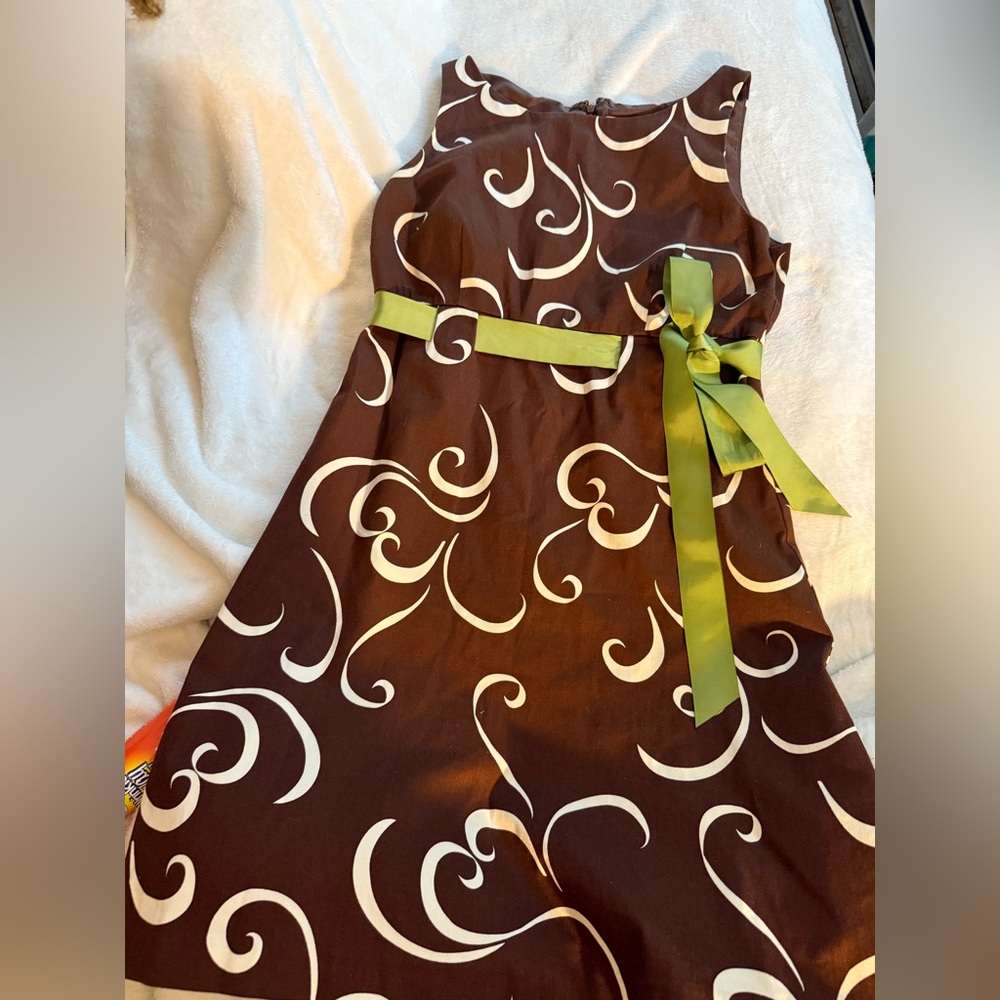 Dressbarn Chocolate Dress with Olive Accent